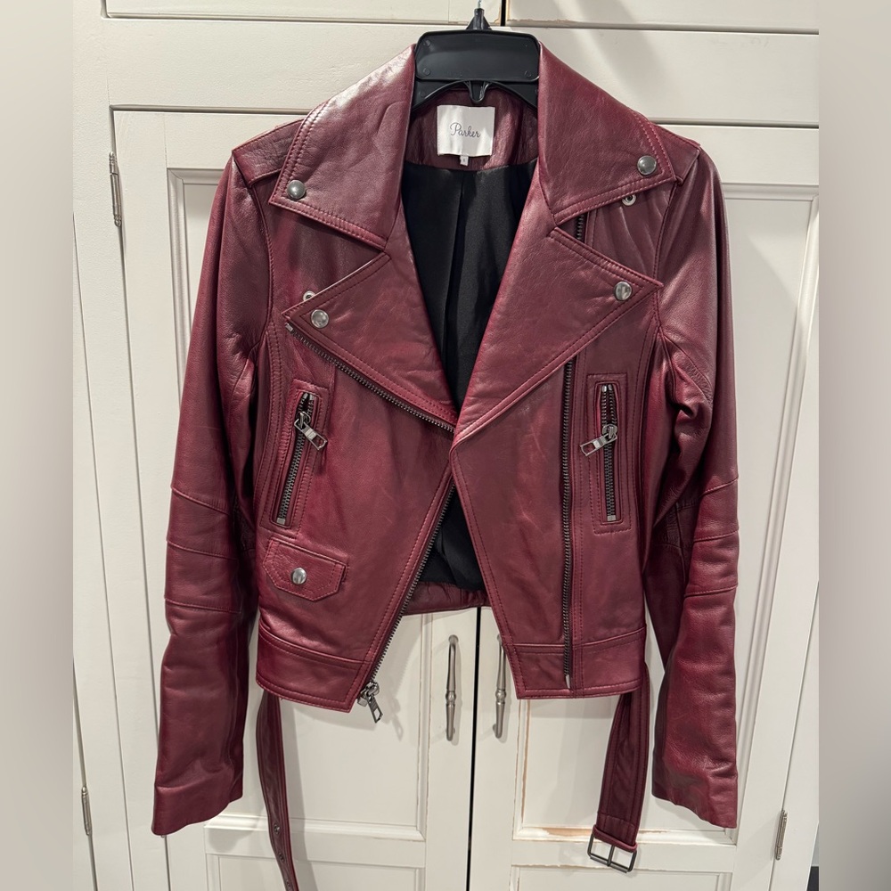 Parker Burgundy Leather Moto Jacket